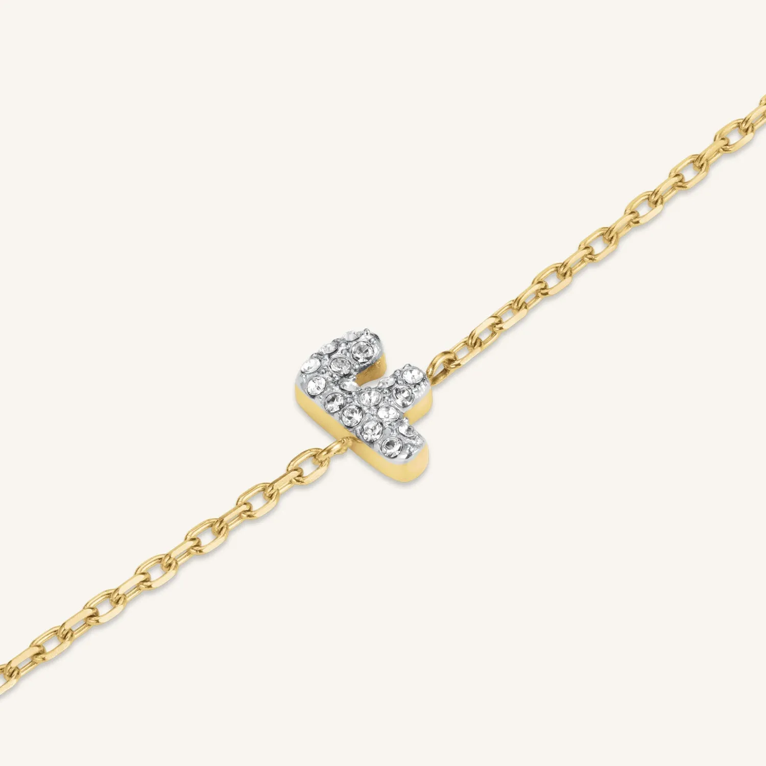 Rosefield Crystal Letter F armbånd gull justerbart 16,5–19,5 cm