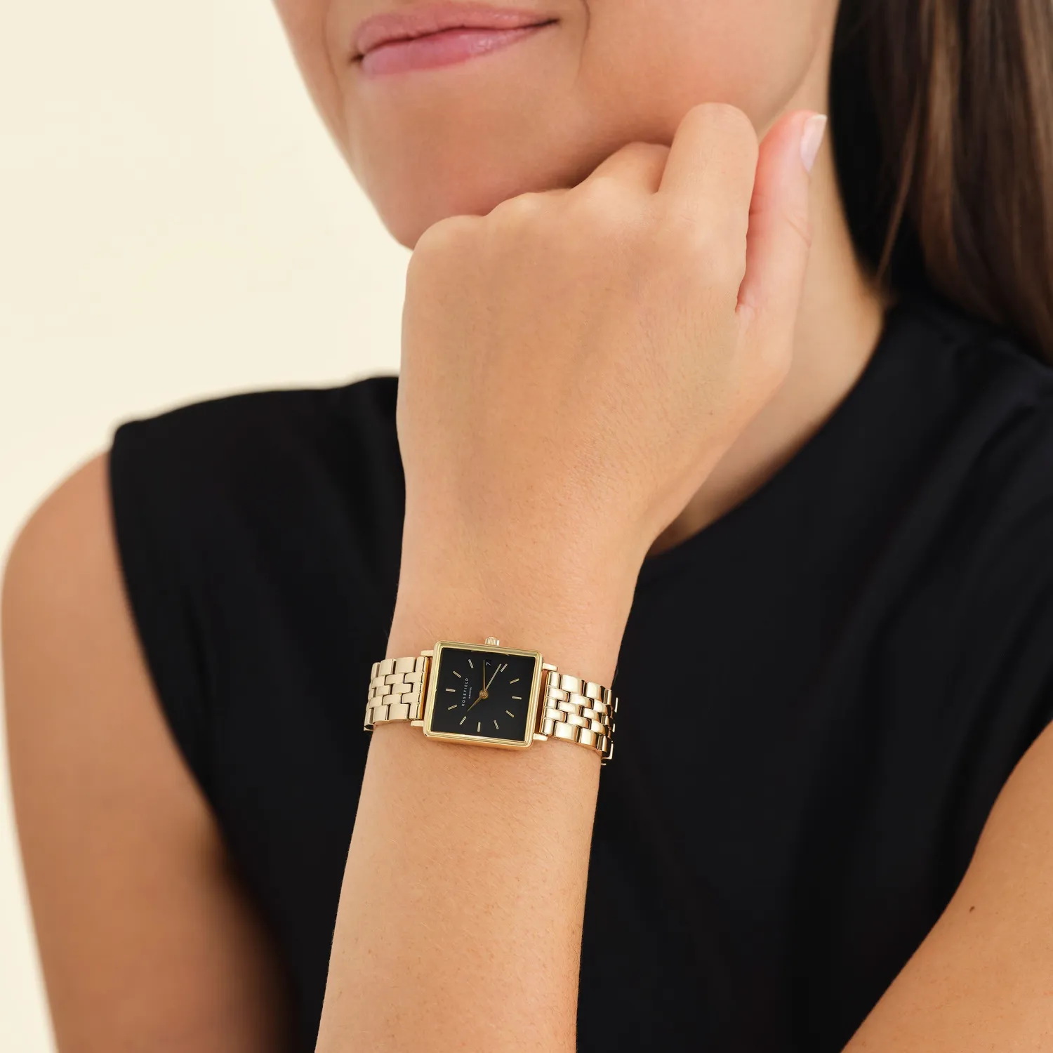 Rosefield Boxy XS Black Gold klokke svart gull 22 mm