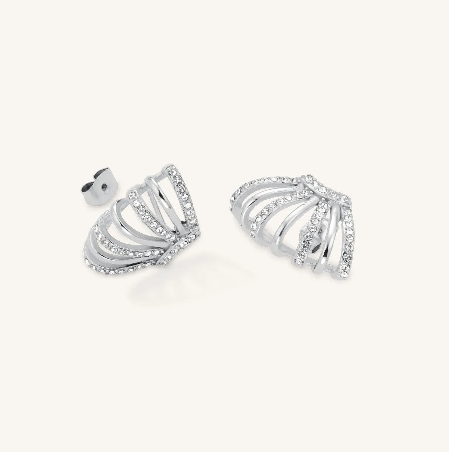 Rosefield Caged Crystal Earrings huggie-øreringer gull og sølv
