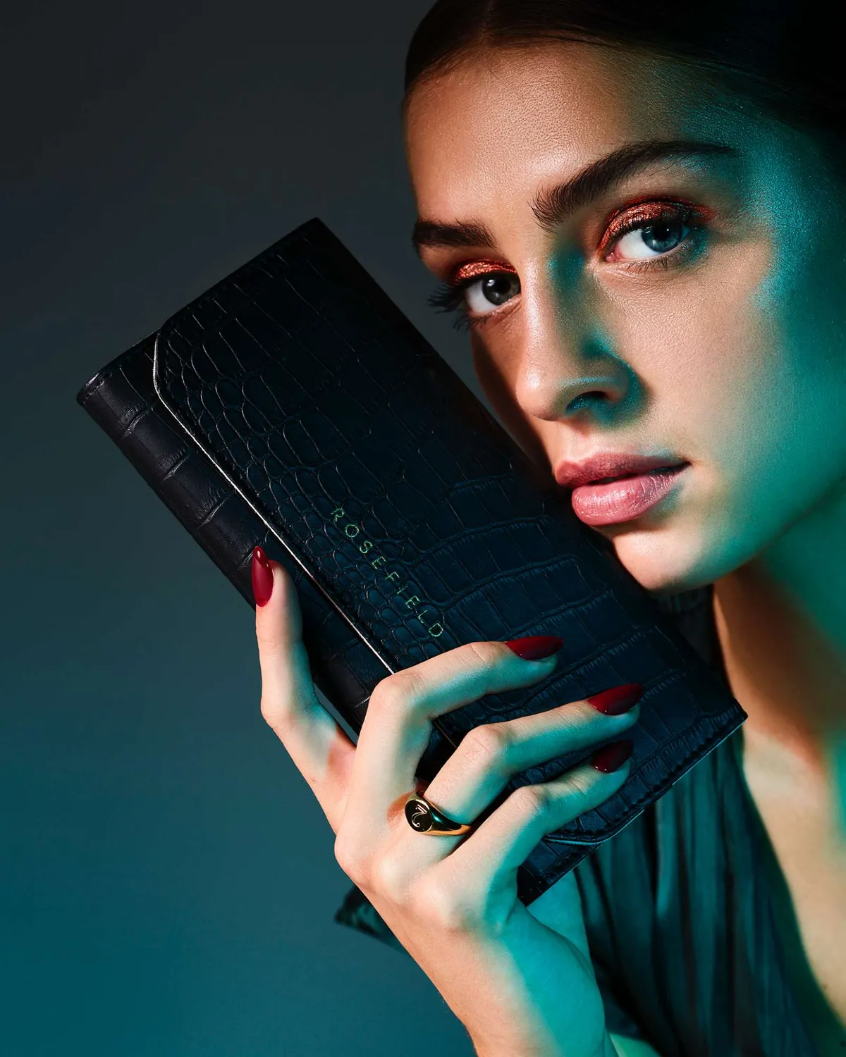 Rosefield Jewelry Envelope smykkeetui svart croco vegansk skinn