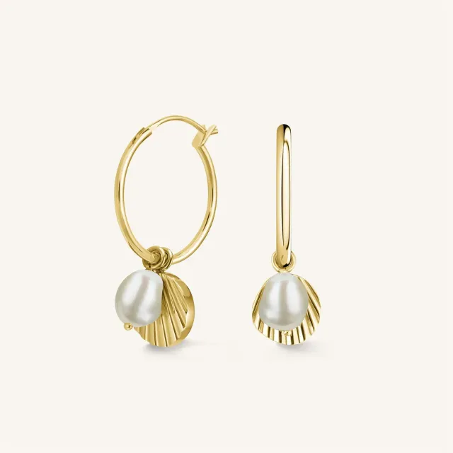 Rosefield Essentials Shell and pearl hoops øredobber gull