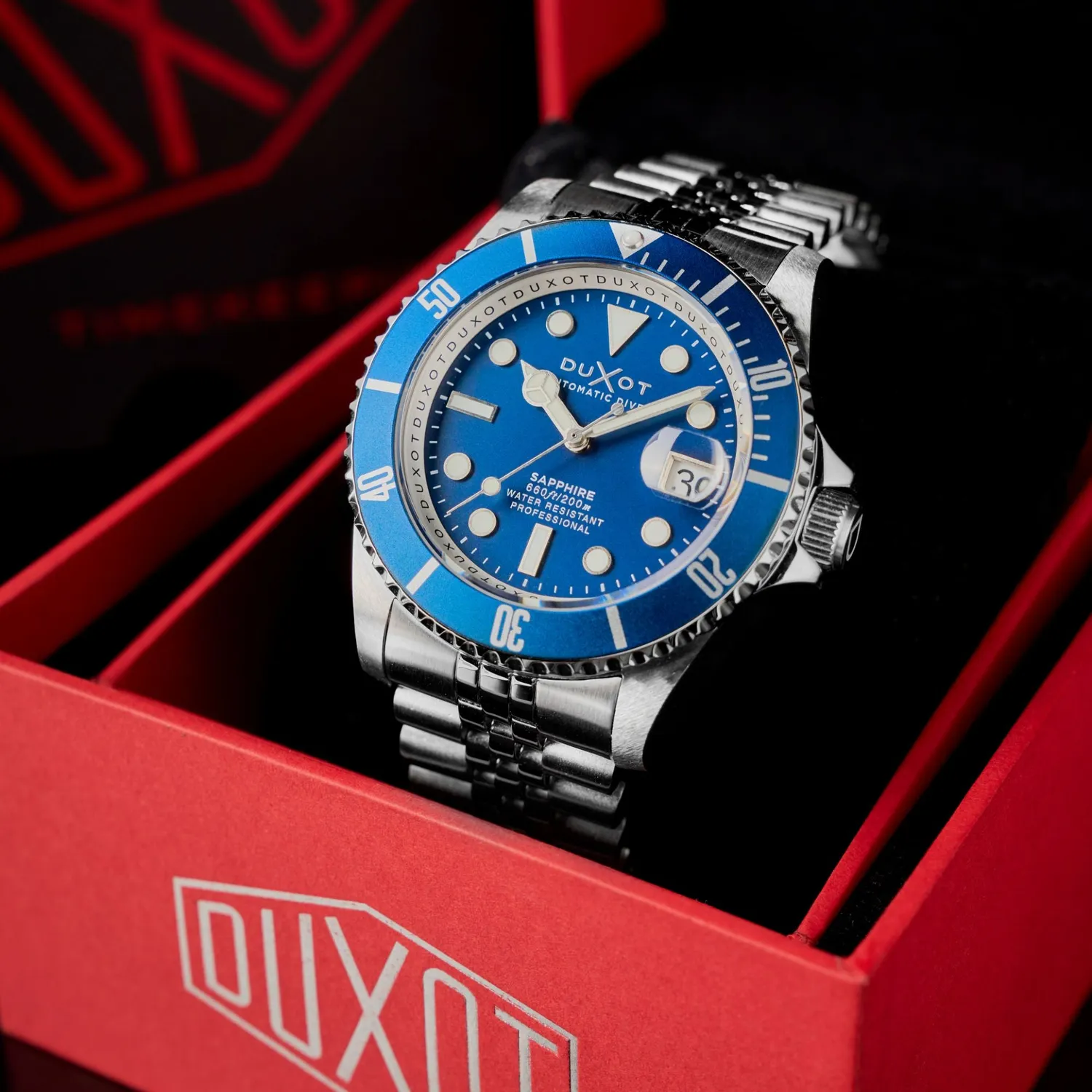 Duxot Atlantica DX-2057 automatisk dykkerklokke Saxe Blue 20 ATM