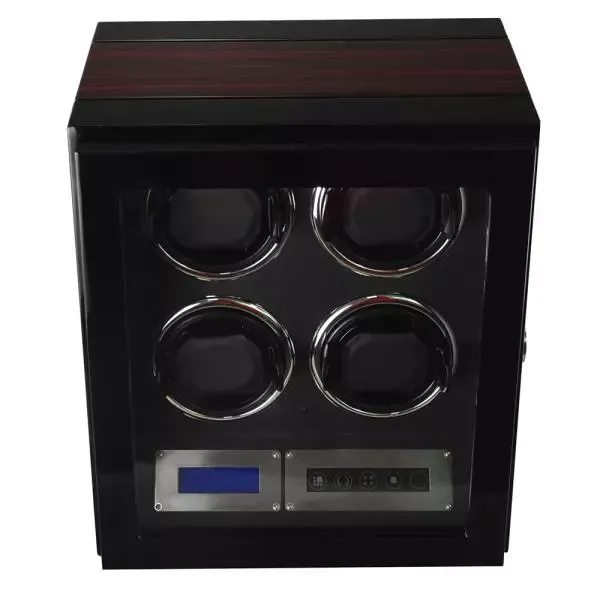 Perfekt Ur Winder For 4 klokker Glossy sort Karbon Lys Fjernkontroll opptrekker