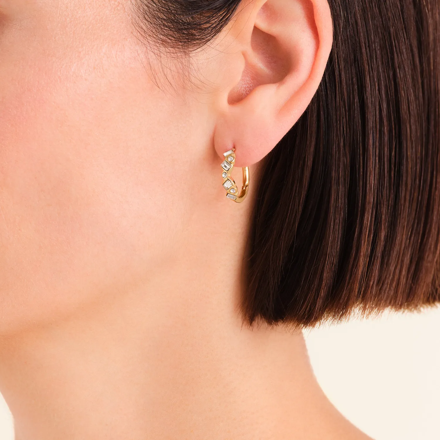 Rosefield Baguette Hoops øreringer 1,85 cm gullbelagt