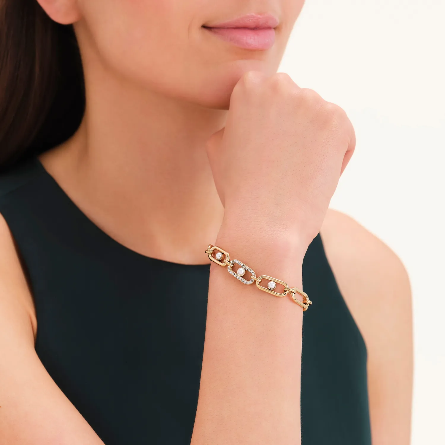 Rosefield Pearl Crystals Bracelet armbånd gull 18–21 cm