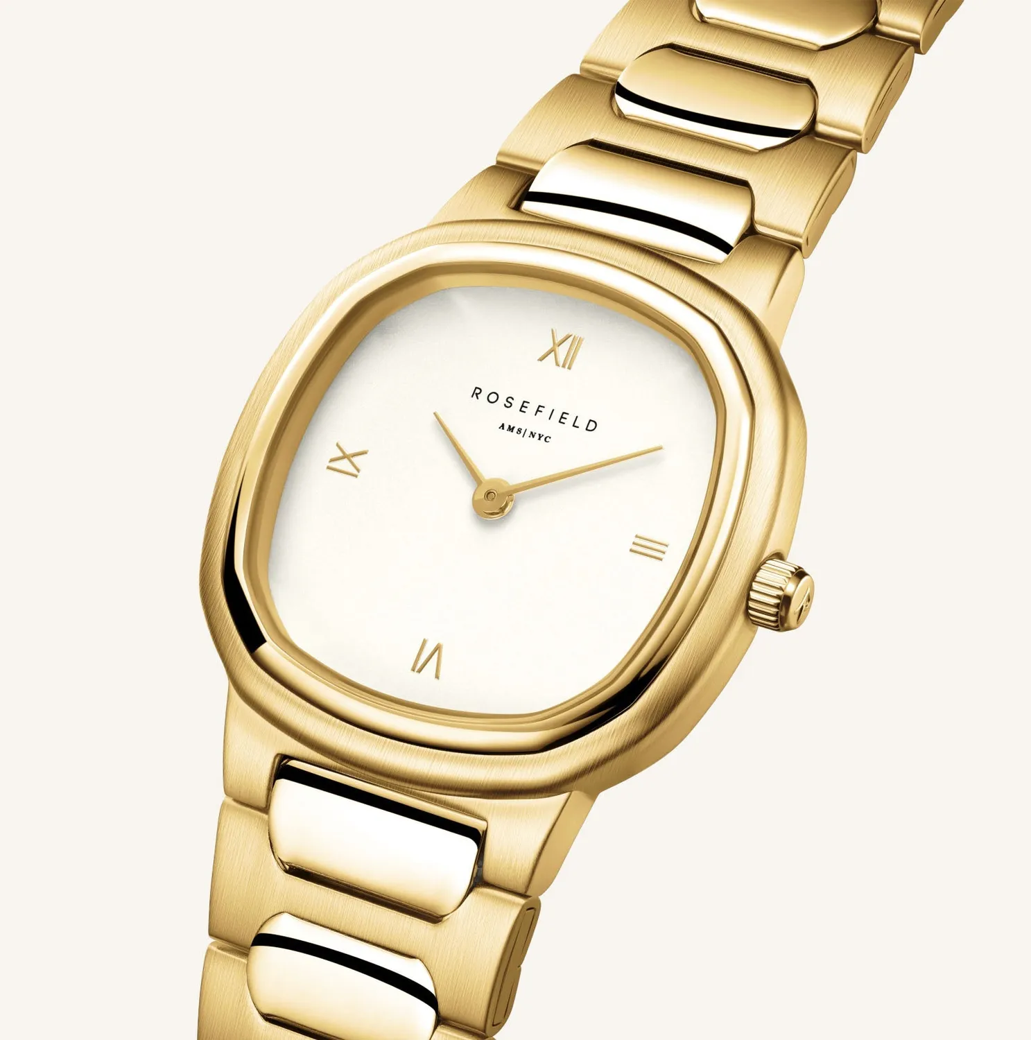 Rosefield Gaia Gold klokke gull 30 mm kremfarget skive