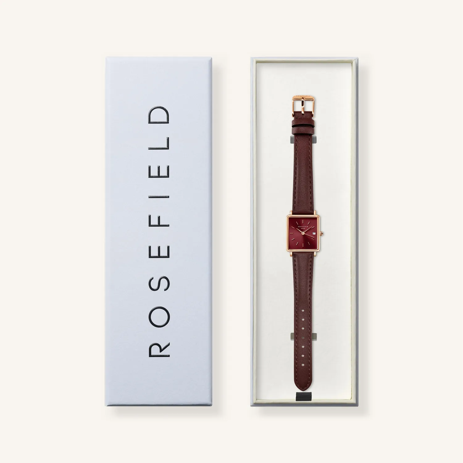Rosefield Boxy XS Dark Brown Leather klokke brun skinnrem