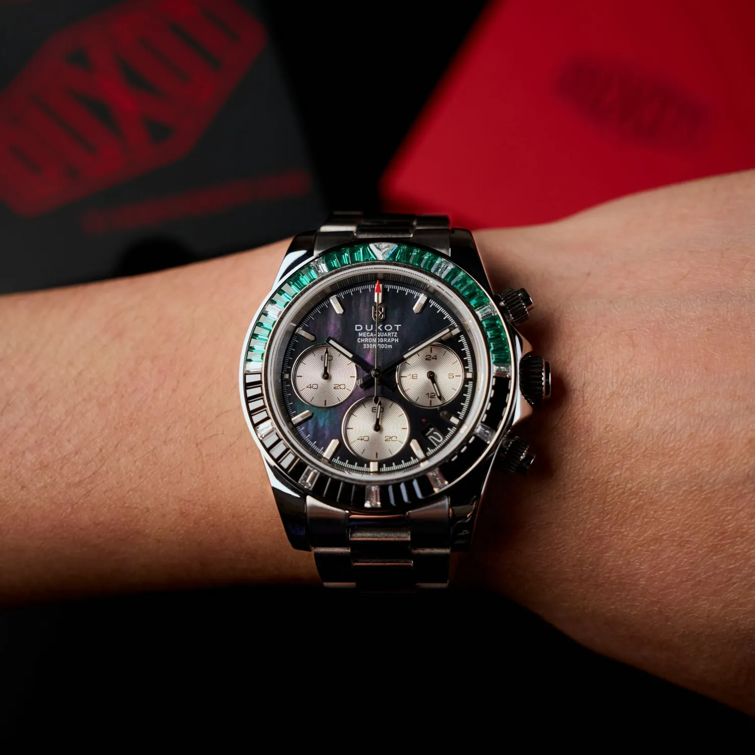 Duxot Accelero Rainbow Chronograph kronograf Pearl Green Emerald 40 mm