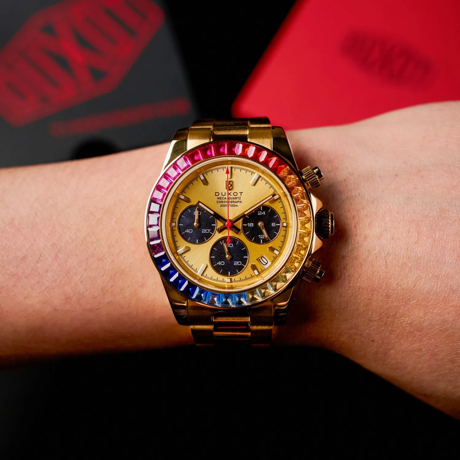 Duxot Accelero Rainbow Chronograph Sunray Gold klokke, 40 mm