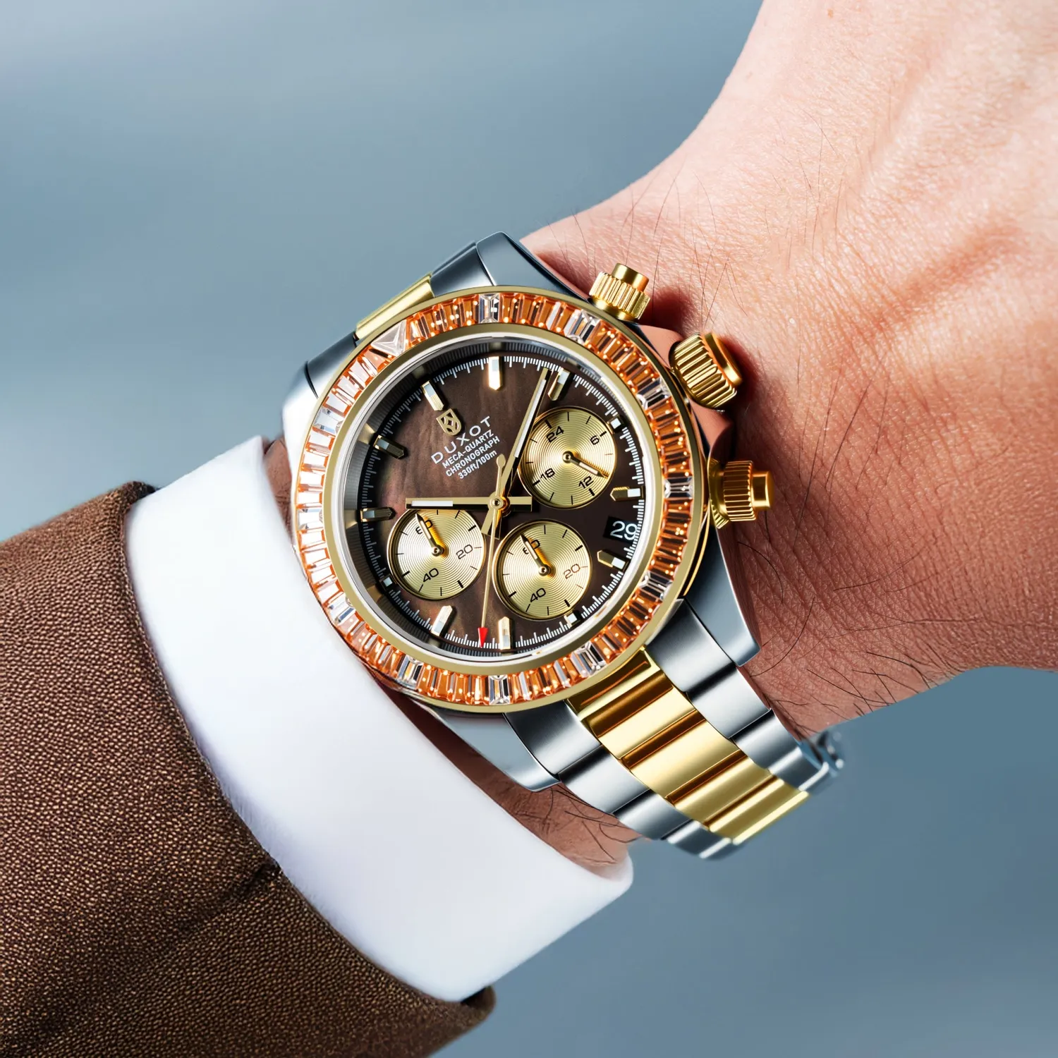 Duxot Accelero Rainbow Chronograph kronografklokke Pearl Brown 40 mm safirglass