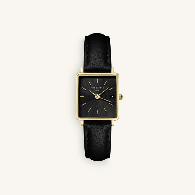 Rosefield Boxy XS Black Leather klokke svart skinn 22 mm
