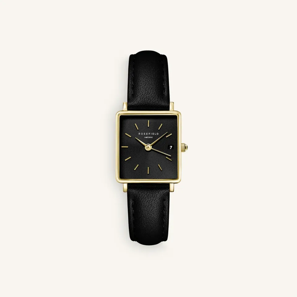 Rosefield Boxy XS Black Leather klokke svart skinn 22 mm