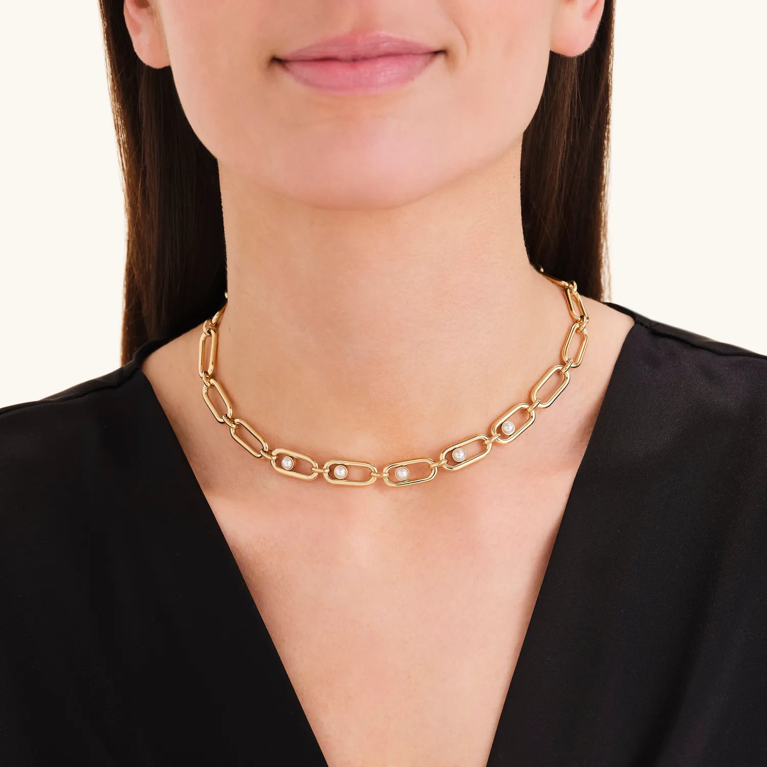 Rosefield Pearl Link Necklace halskjede gull 36–44 cm