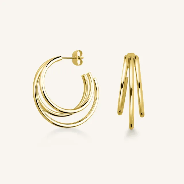 Rosefield Essentials Triple Hoop øredobber gull, 3 cm