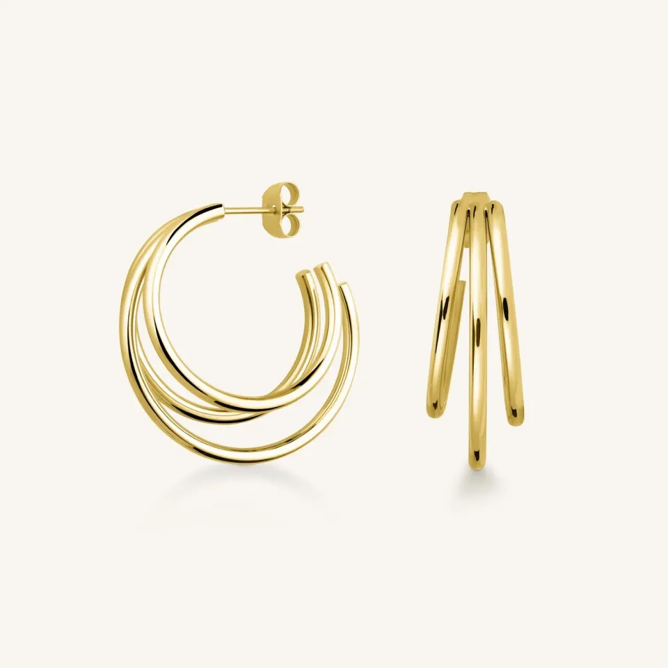 Rosefield Essentials Triple Hoop øredobber gull, 3 cm