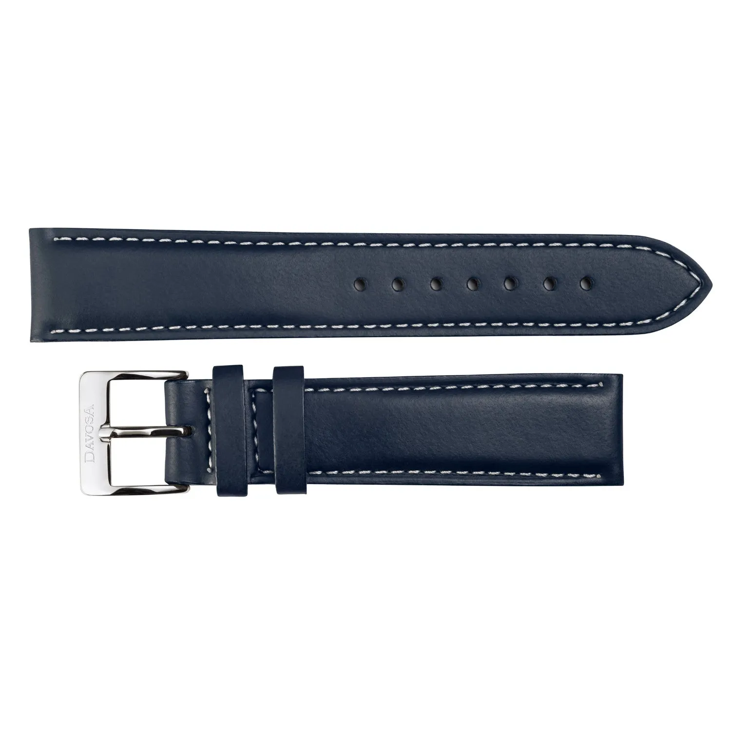 DAVOSA Vegan Leather blå lærreim 20/16 mm med hvite sømmer