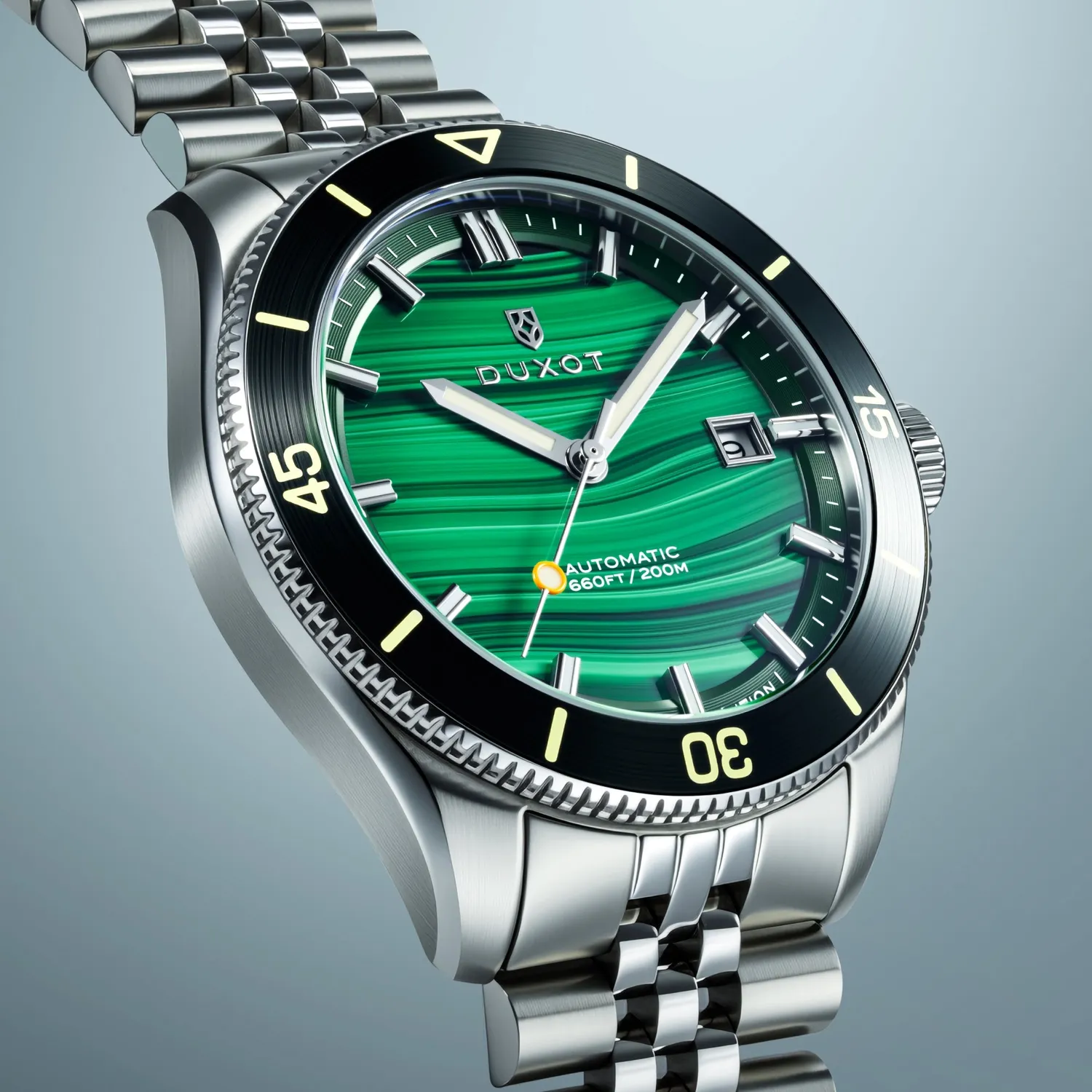 Duxot Pacifico Malachite automatisk klokke naturstein
