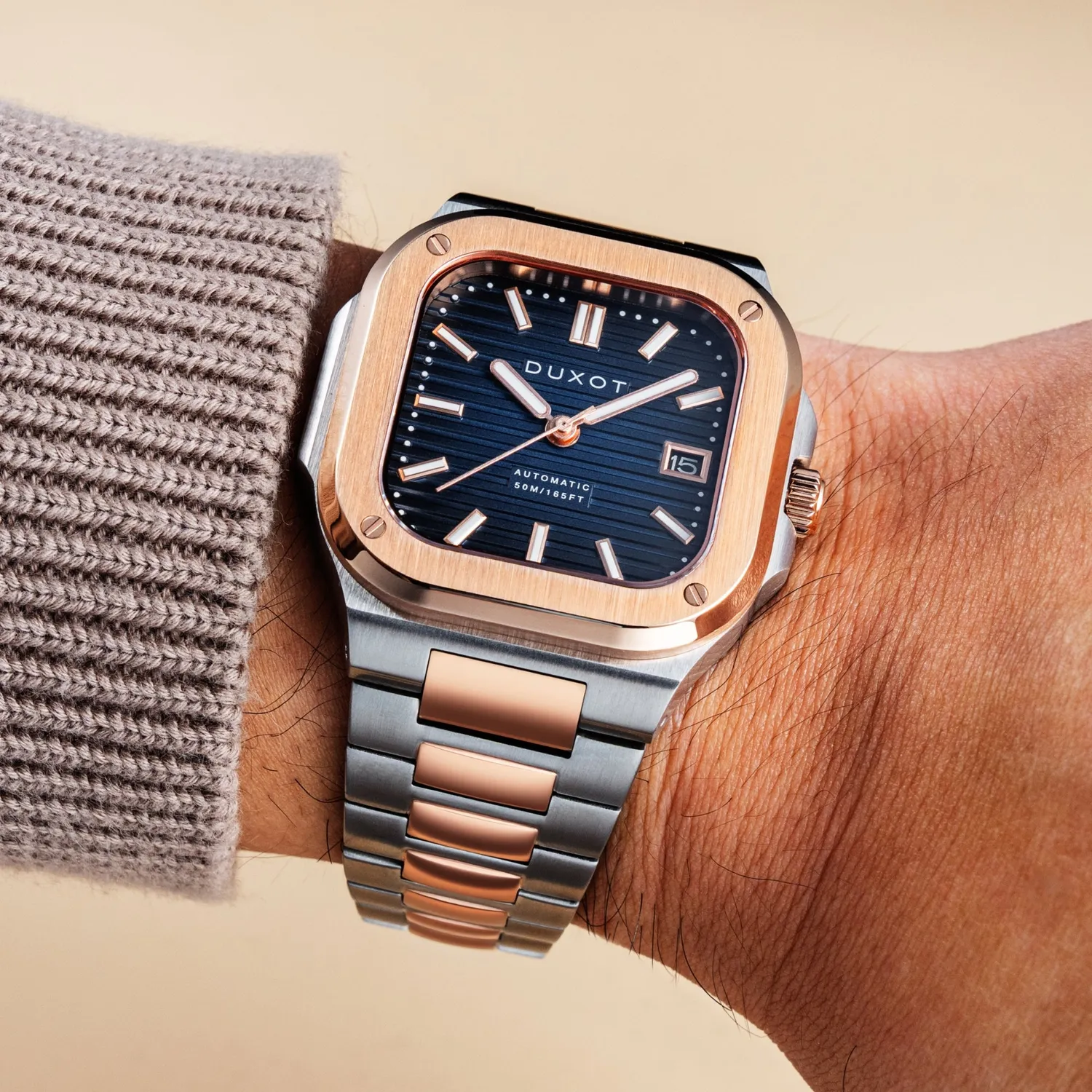 Duxot Quadrata Automatic klokke Capri Blue 42 mm stållenk