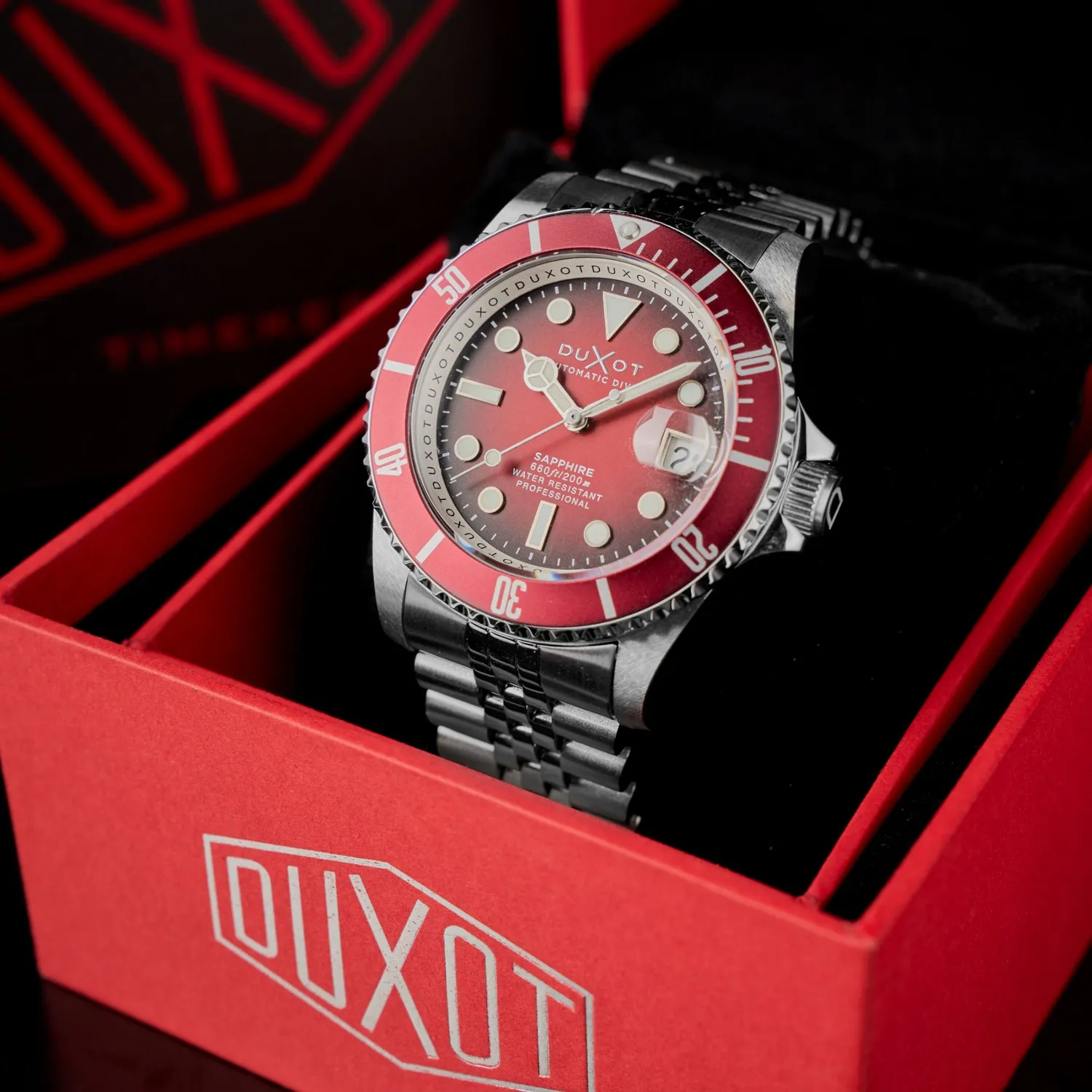 Duxot Atlantica Diver Automatic Merlot Red dykkerklokke 20 ATM