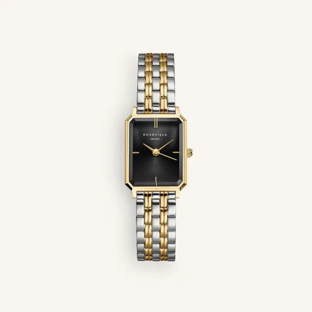 Rosefield Octagon XS Black Duotone klokke gull/sølv 19,5 × 24 mm