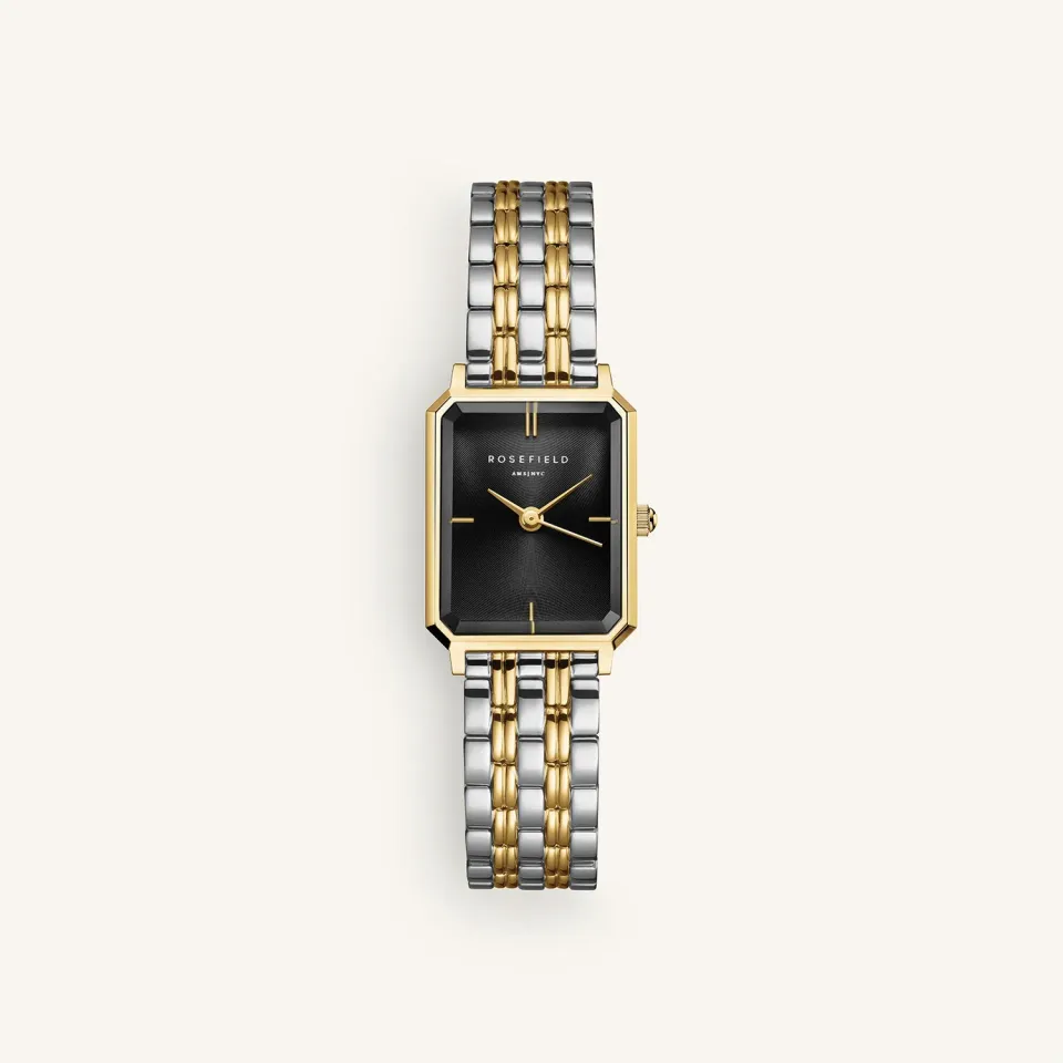 Rosefield Octagon XS Black Duotone klokke gull/sølv 19,5 × 24 mm