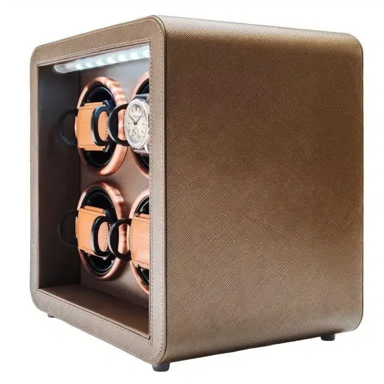 Leanschi WM04 watch winder for 4 klokker brun saffiano