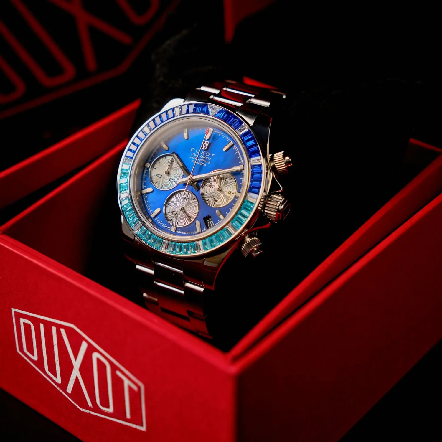 Duxot Accelero Rainbow Chronograph klokke Pearl Blue 40 mm