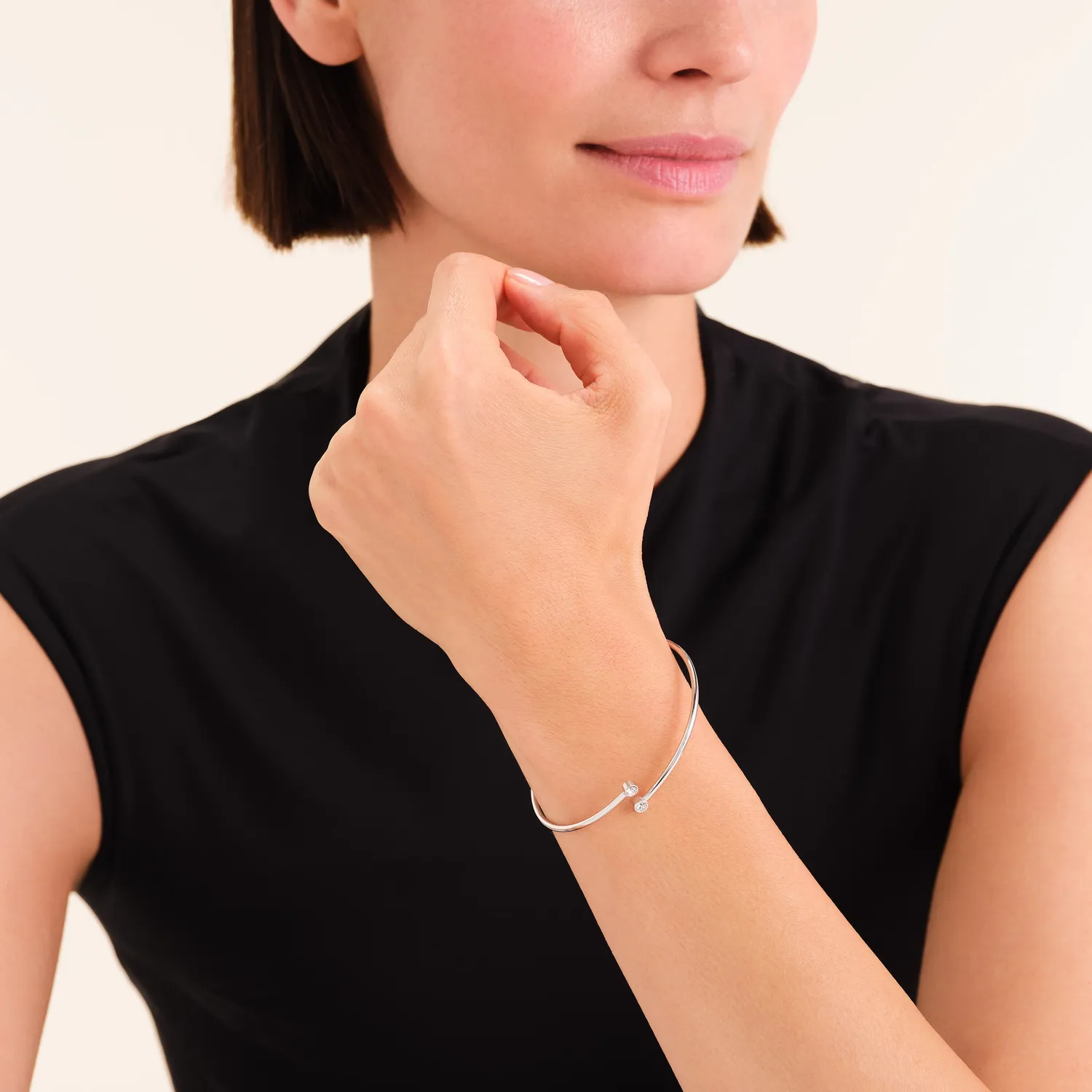 Rosefield Essentials Double Crystal Bangle armring gull og sølv