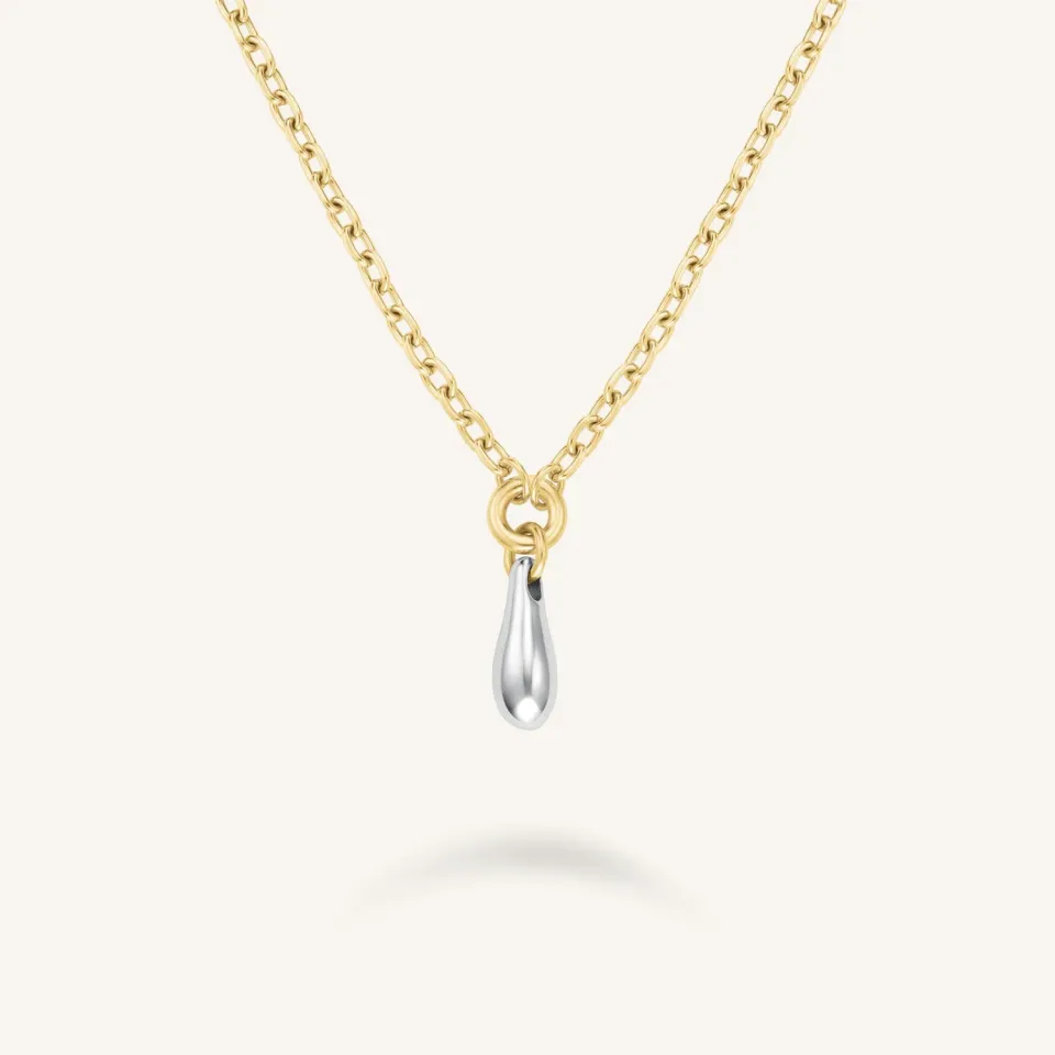 Rosefield Duotone Drop Necklace halskjede gull og sølv 48–52 cm