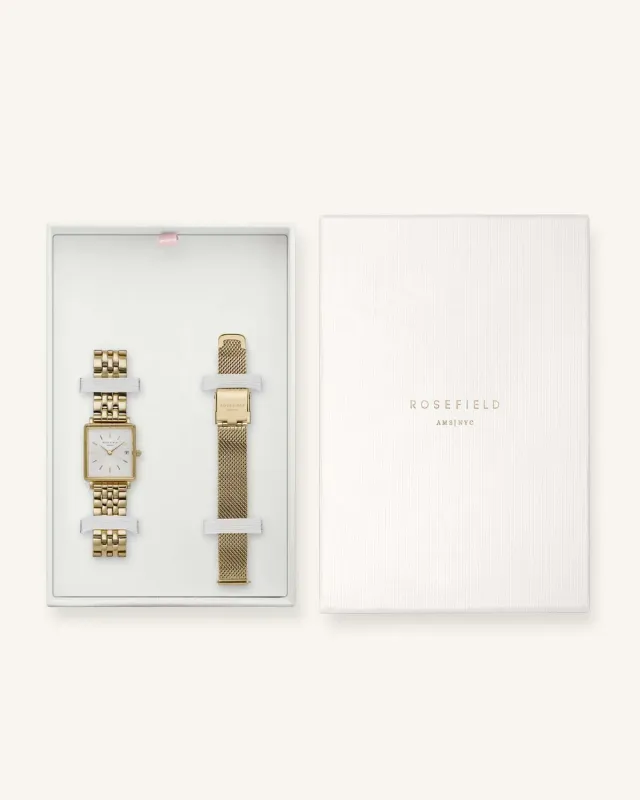 Rosefield Boxy XS Gold + Strap Gift Set klokke 22 x 24 mm gull