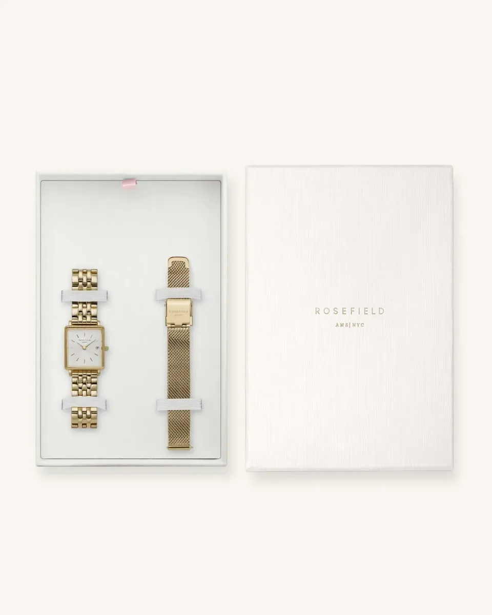 Rosefield Boxy XS Gold + Strap Gift Set klokke 22 x 24 mm gull