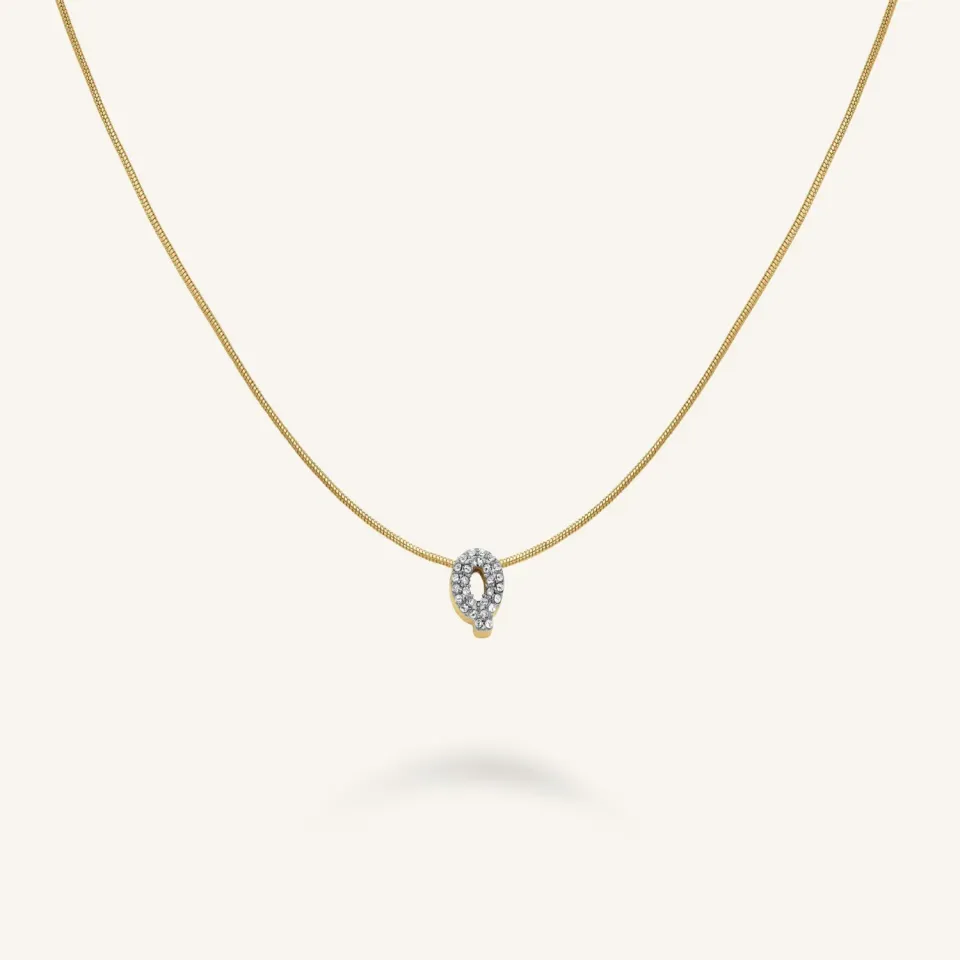 Rosefield Crystal Letter Q halskjede gull 42–46 cm