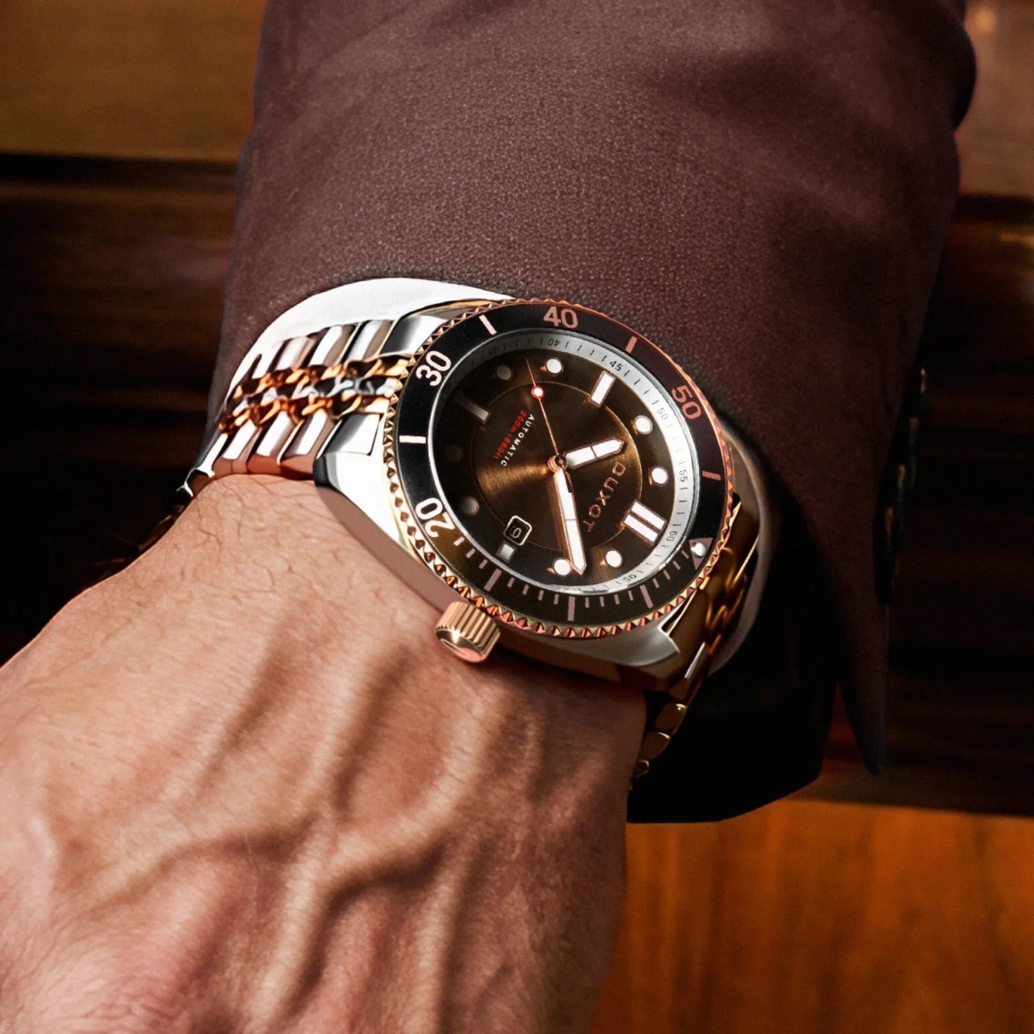 Duxot Tortuga automatisk dykkerklokke Brown 200 m