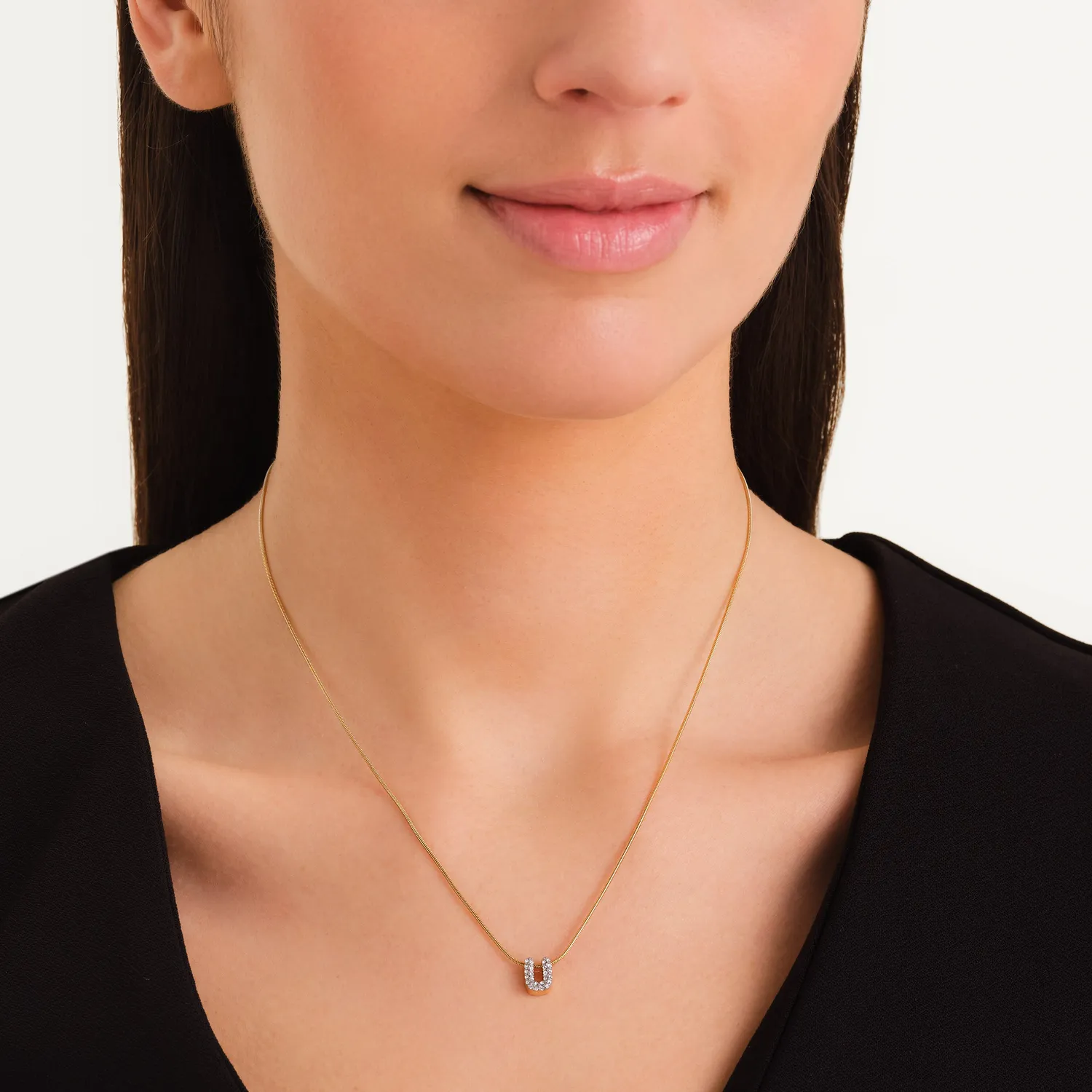 Rosefield Crystal Letter U halskjede gullbelagt