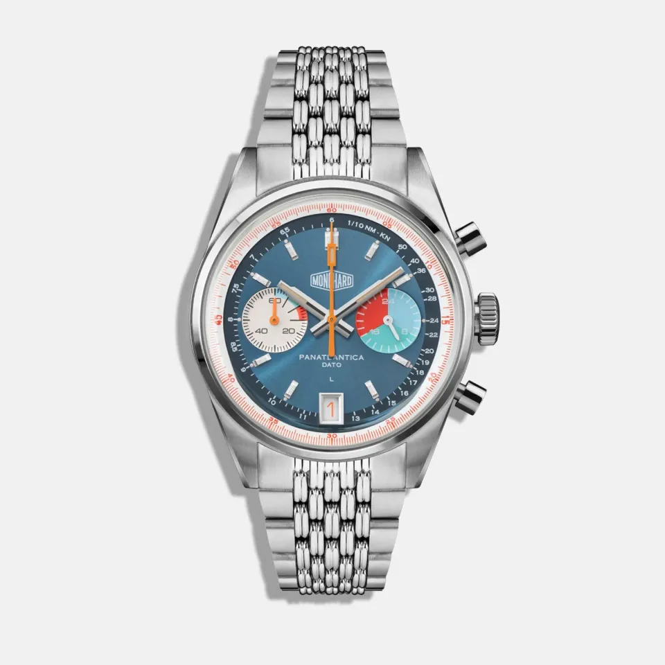 MonChard Regatta Blue klokke med beads of rice-lenke 38 mm