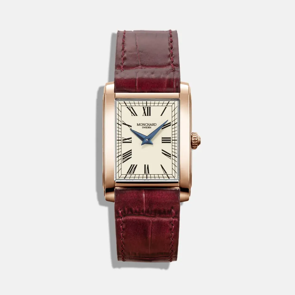 MonChard Vintage White on Strap - Gold klokke svart rem 24,9 mm
