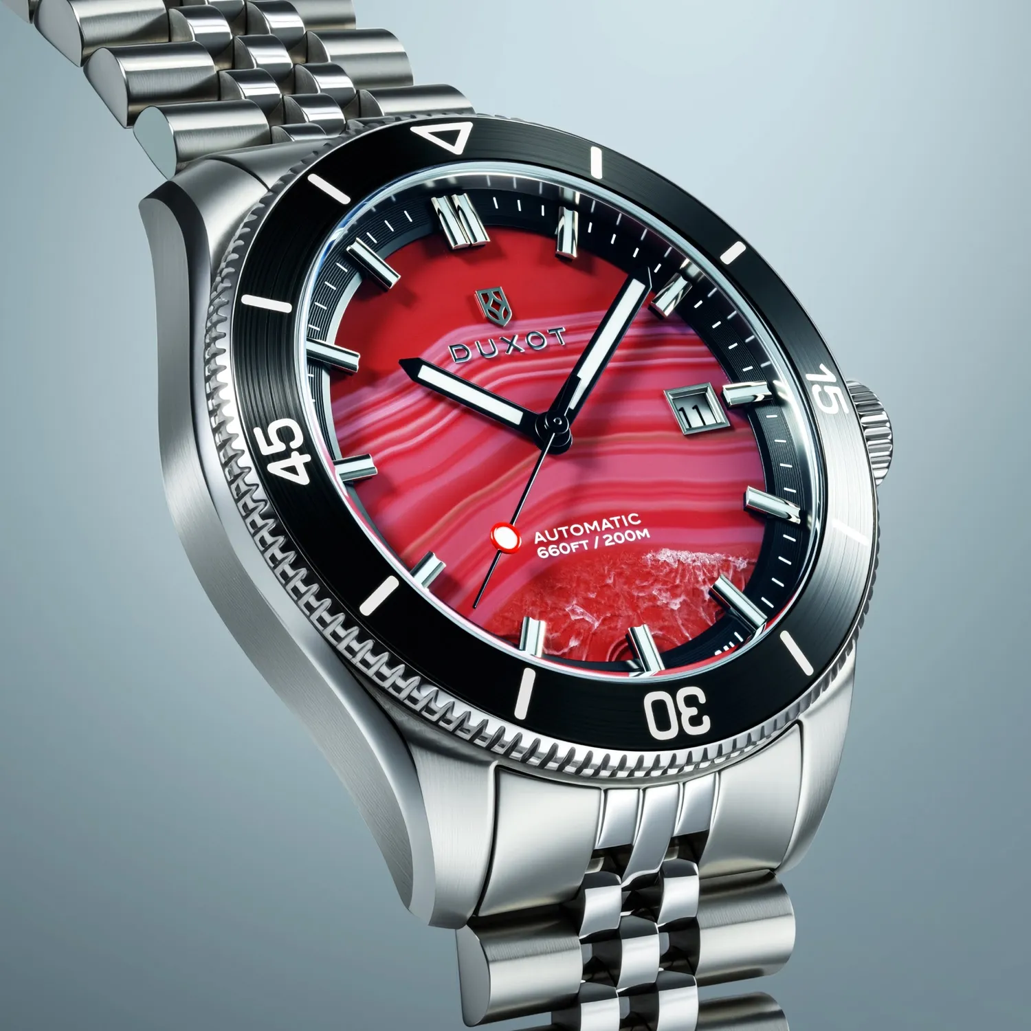 Duxot Pacifico Red Jasper automatisk klokke rød jaspisskive