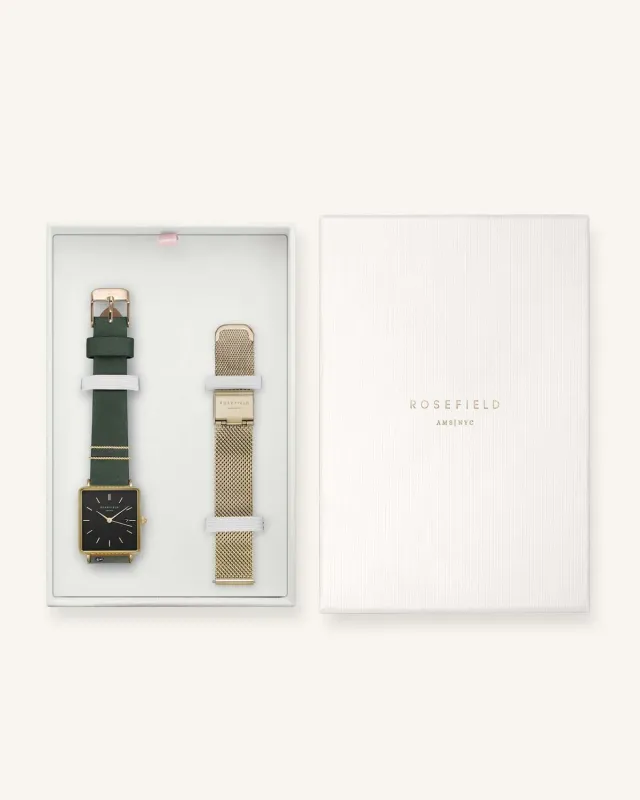 Rosefield Boxy Black Forest Green gullklokke og lenkesett