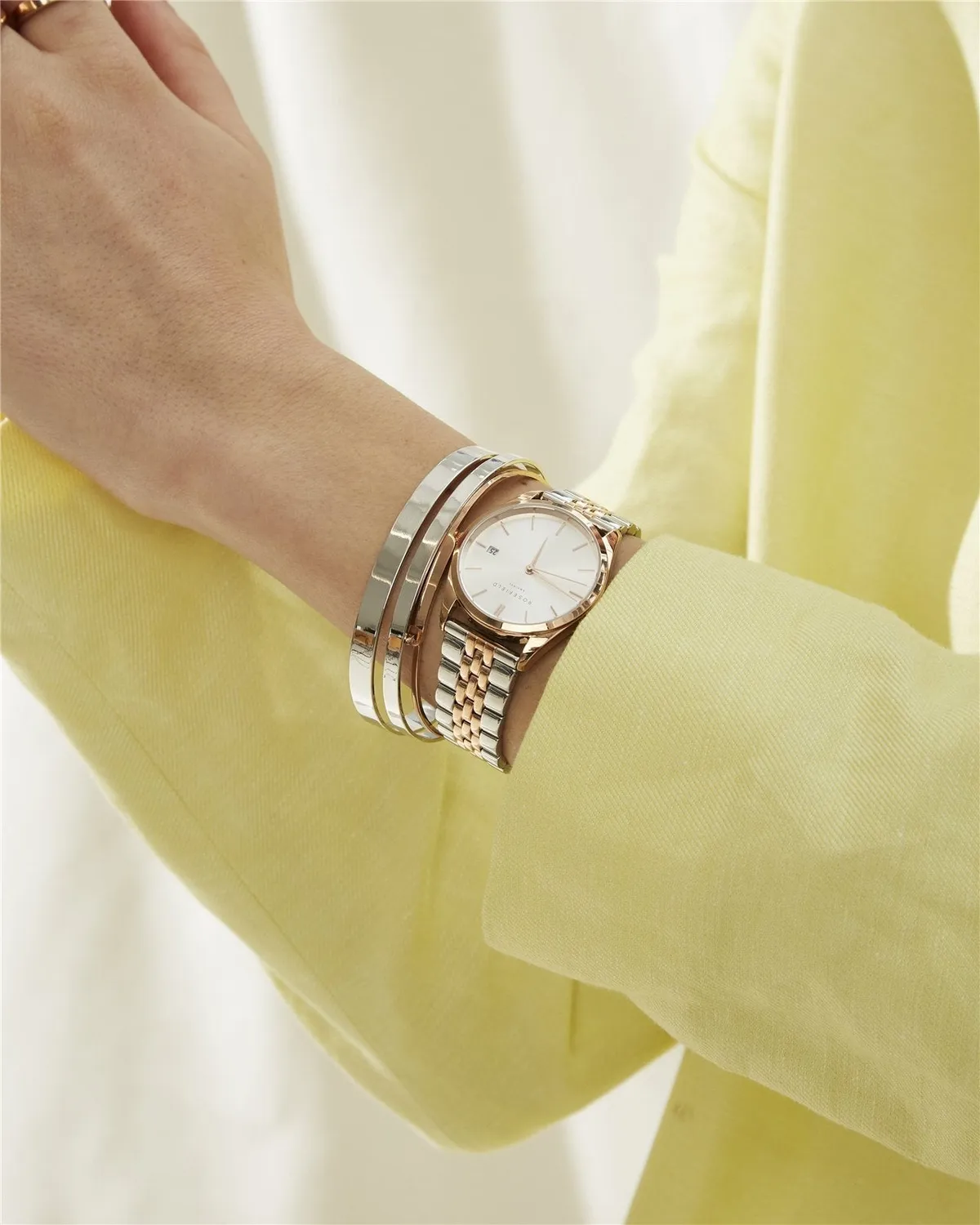 Rosefield Ace Duotone klokke 33 mm sølv og roségull