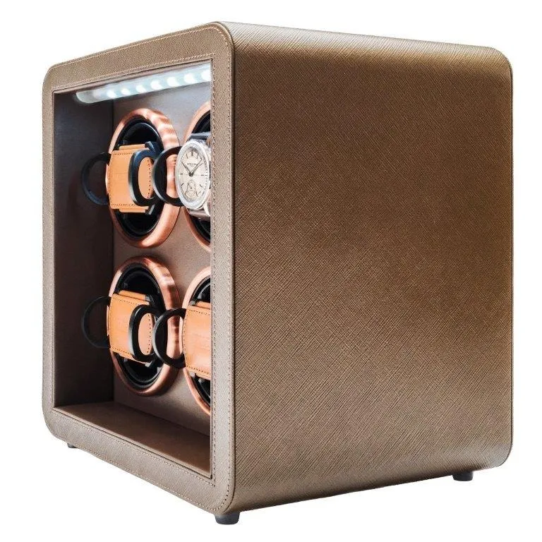 Leanschi WM04 watch winder for 4 klokker brun saffiano