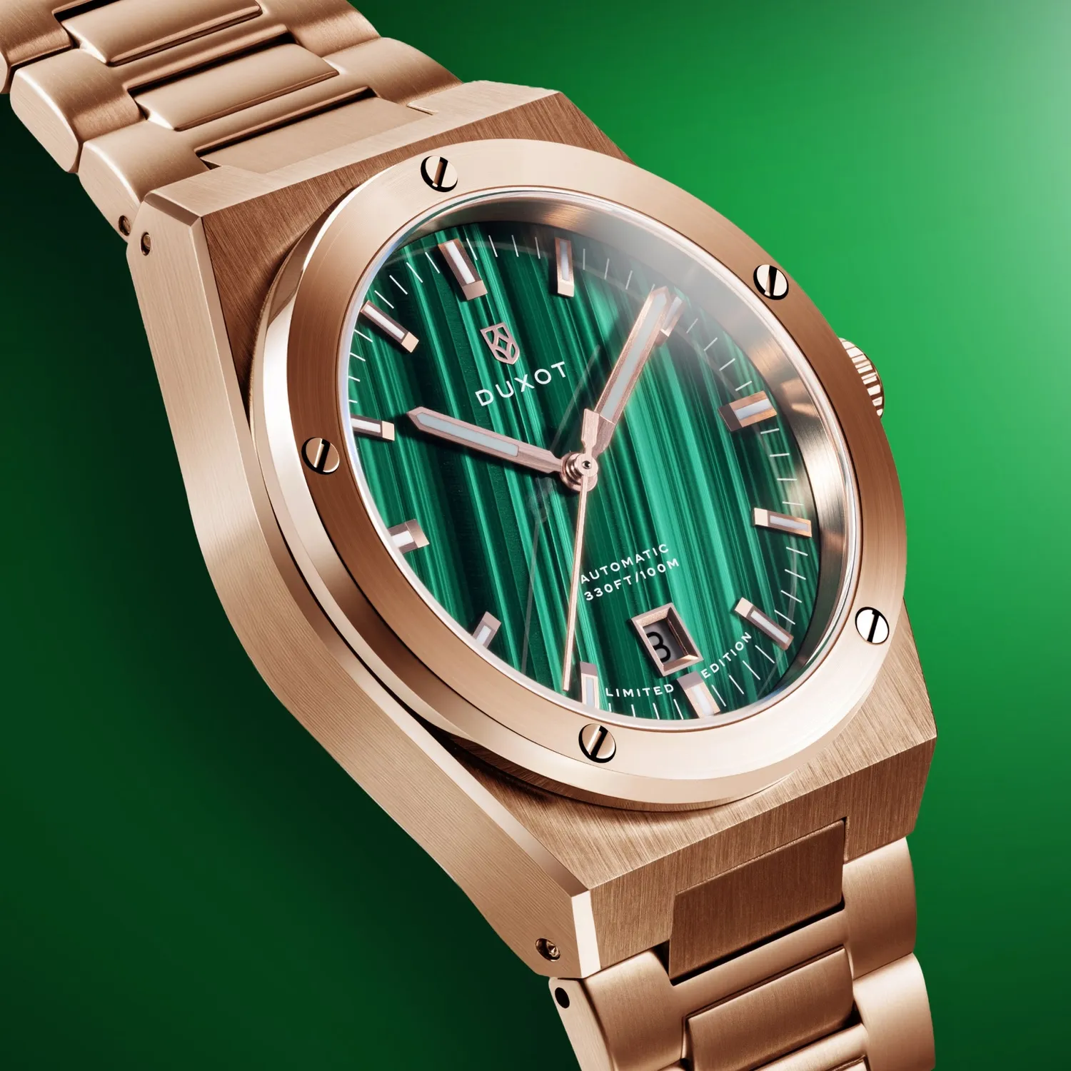 Duxot Bastia Malachite automatisk klokke naturstein