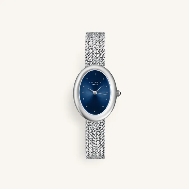 Rosefield Ovale Indigo Silver klokke sølv 22 × 29 mm