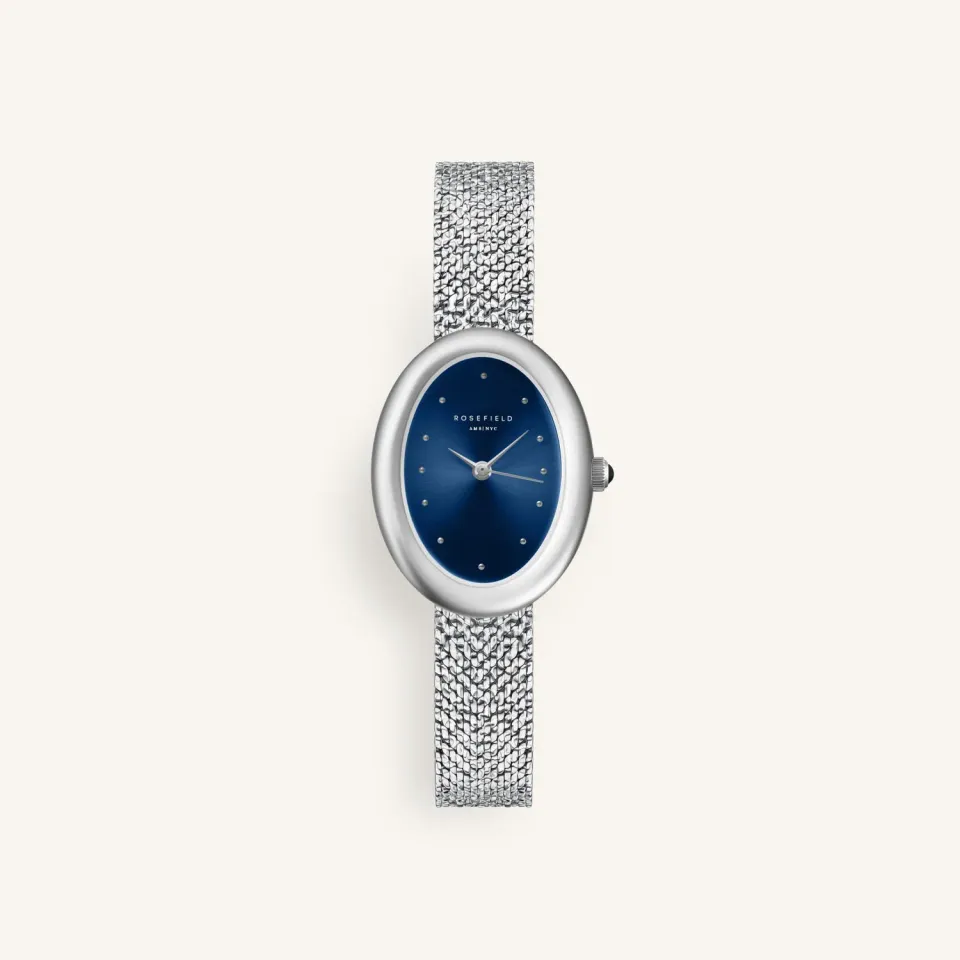 Rosefield Ovale Indigo Silver klokke sølv 22 × 29 mm