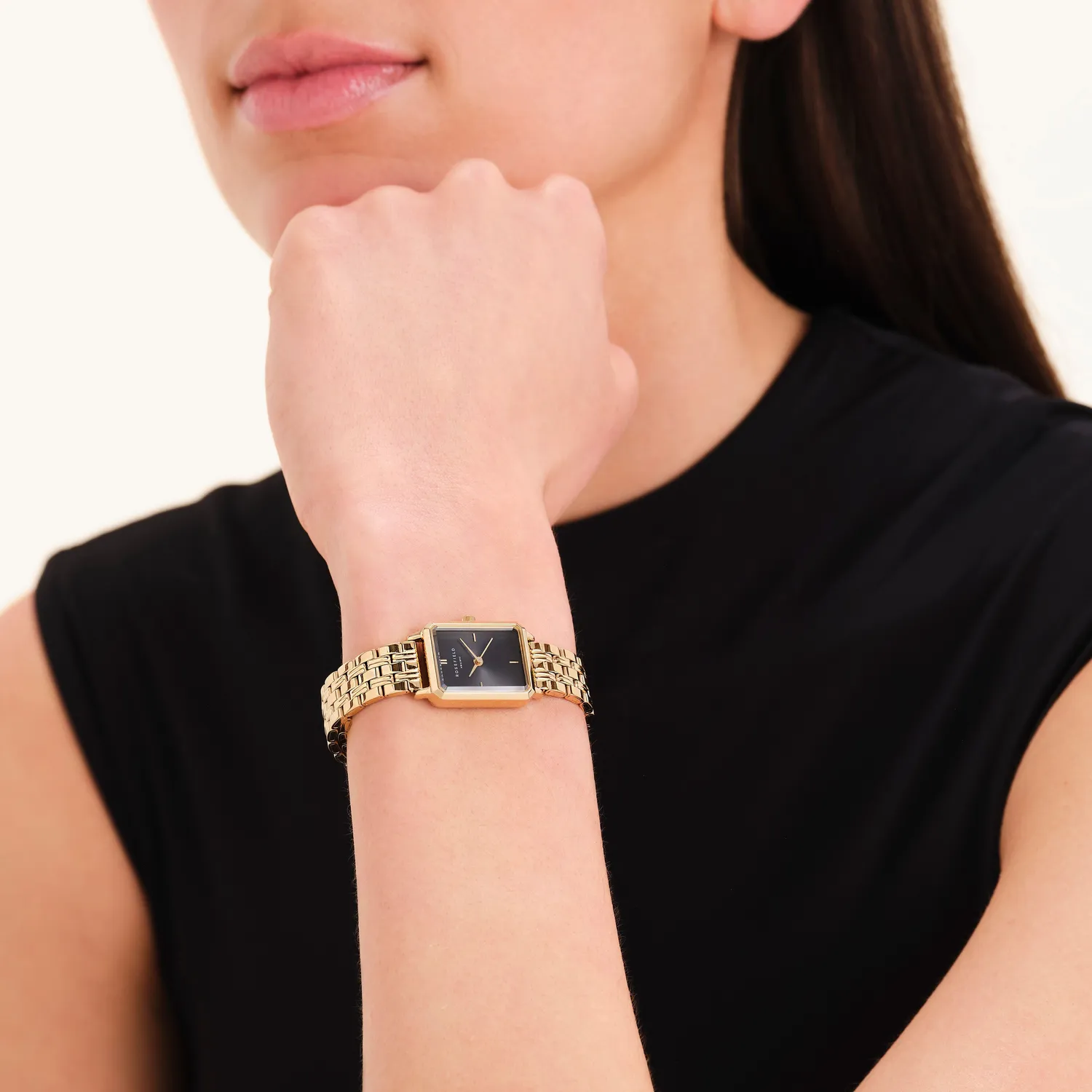 Rosefield Octagon XS Black Gold klokke 19,5 × 24 mm