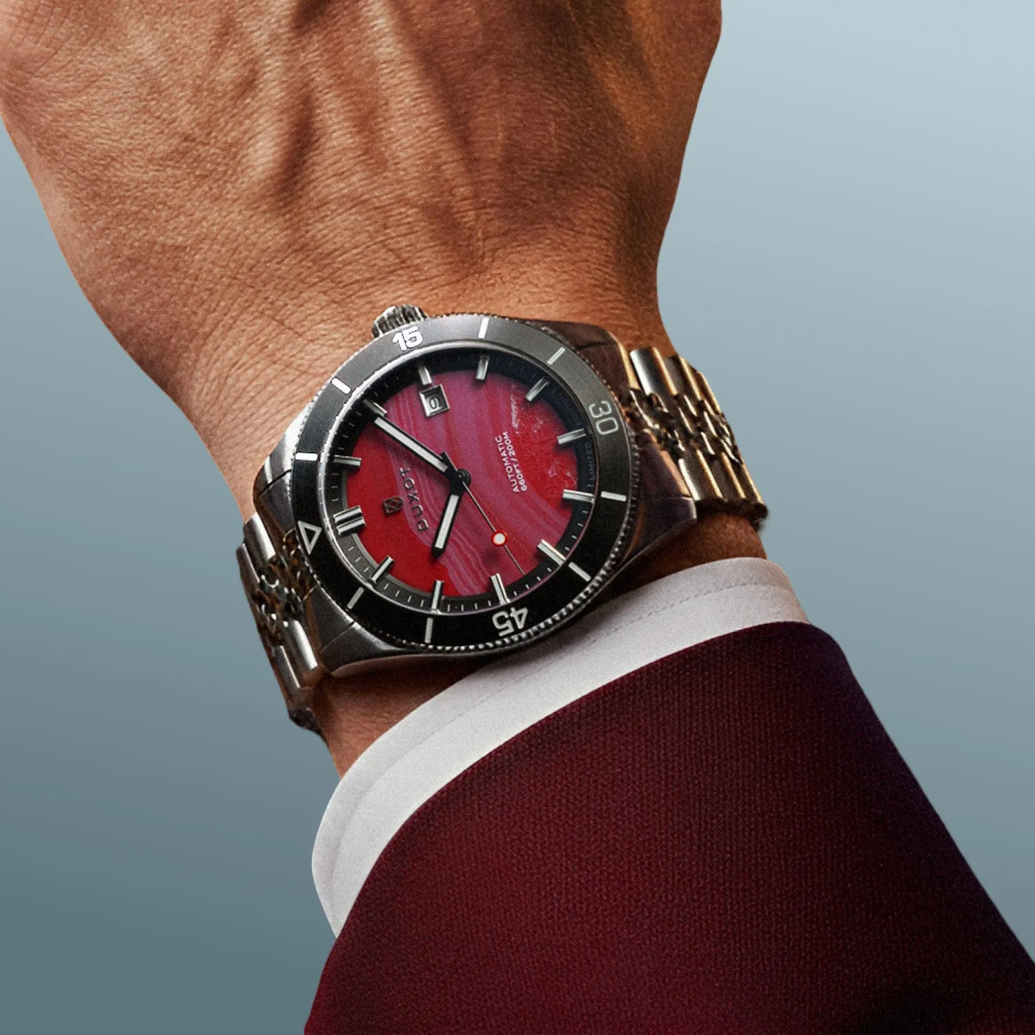 Duxot Pacifico Red Jasper automatisk klokke rød jaspisskive