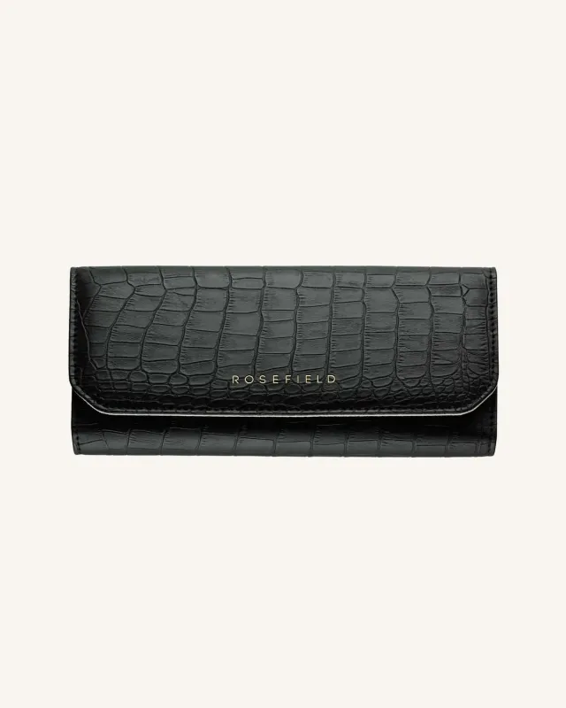 Rosefield Jewelry Envelope smykkeetui svart croco vegansk skinn