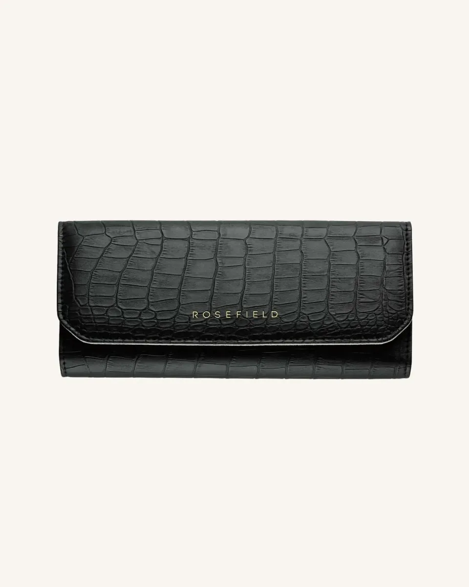 Rosefield Jewelry Envelope smykkeetui svart croco vegansk skinn
