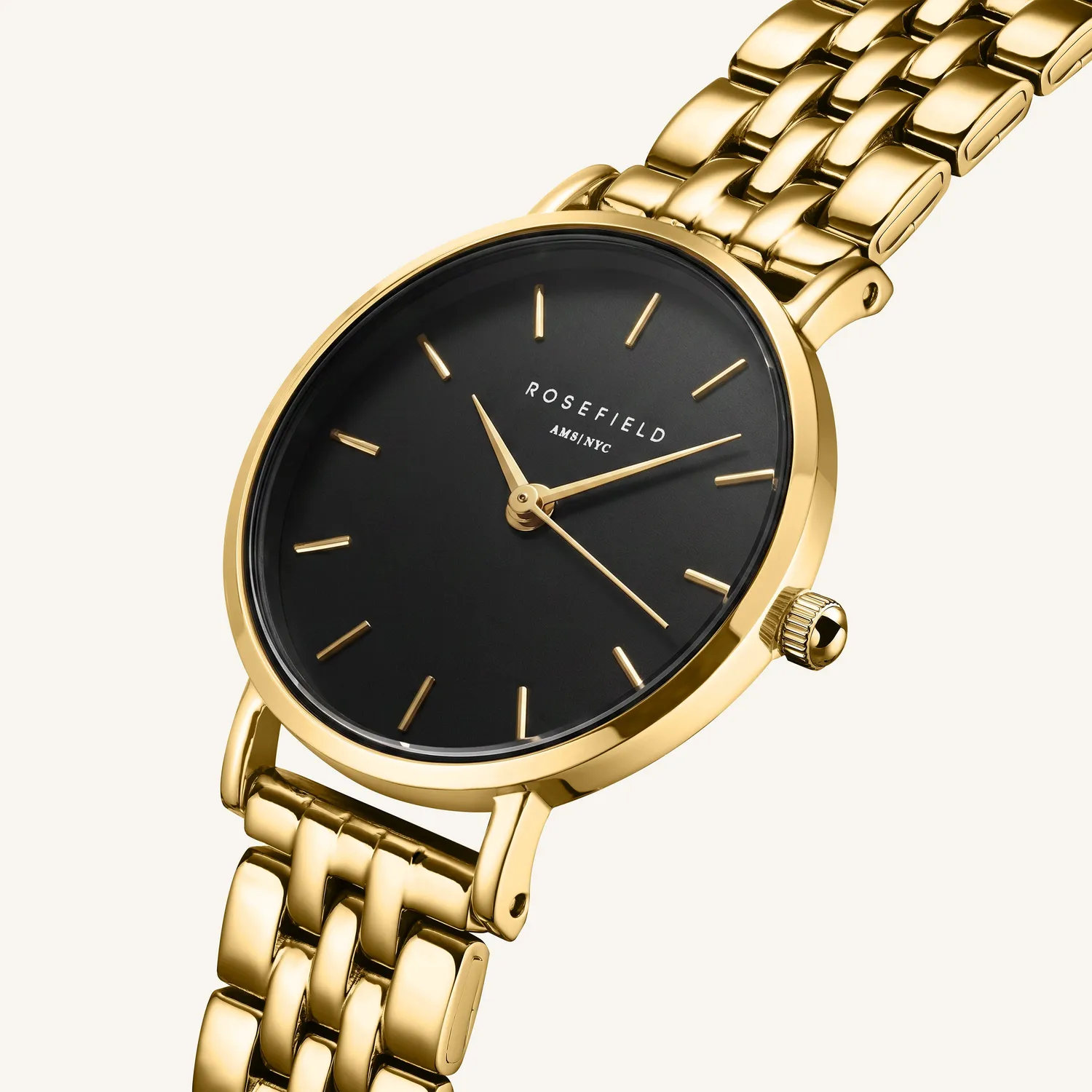 Rosefield Small Edit Black Gold klokke 26 mm gull